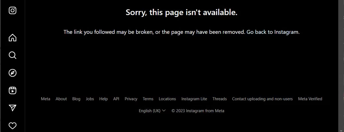Instagram hiển thị lỗi Sorry this page isn't available