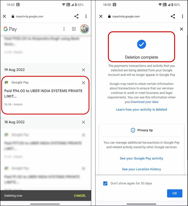 Khôi phục lịch sử giao dịch trên Google Pay