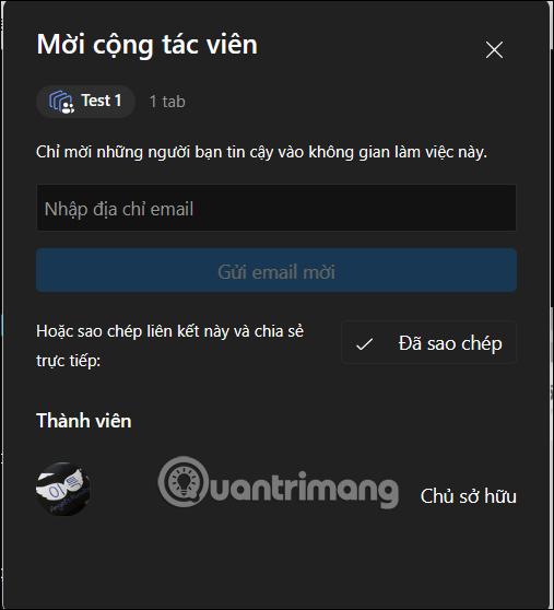 Chọn cách mời tham gia Workspaces trên Edge