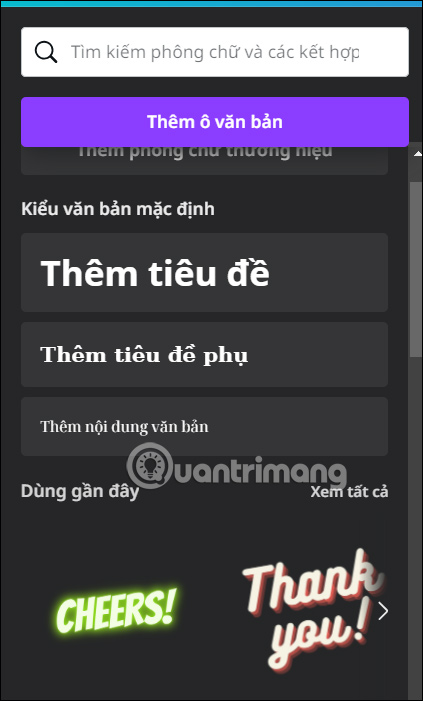 Chọn kiểu chữ chèn vào video Canva