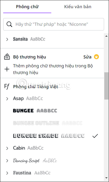 Chọn phông chữ chèn vào video Canva