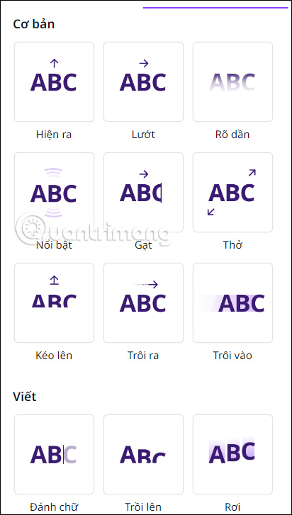 Hiệu ứng động cho chữ chèn vào video Canva