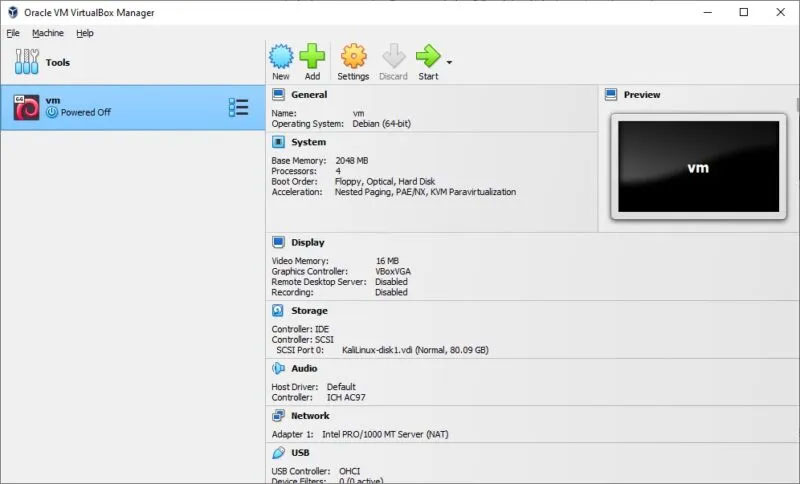 VirtualBox chạy máy ảo đã nhập
