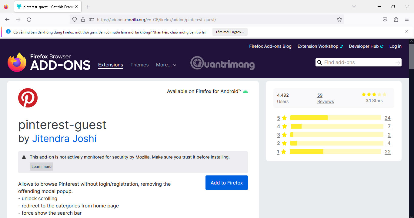 Thêm tiện ích bổ sung cho Pinterest vào FireFox