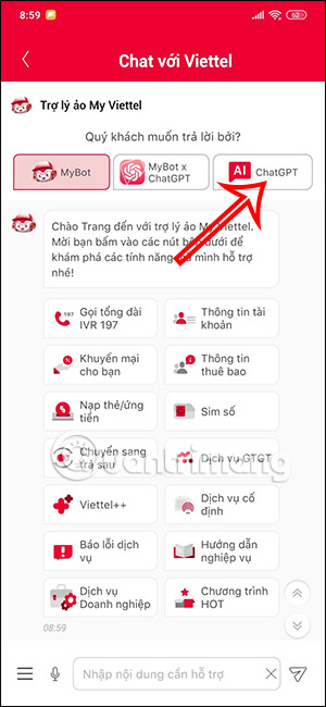 Dùng công cụ ChatGPT My Viettel