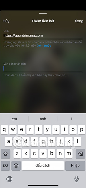 Chèn link vào Story