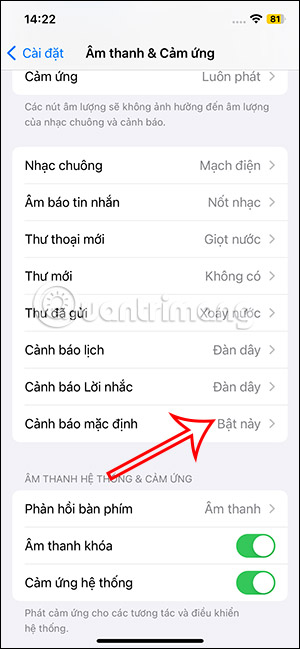 Cảnh báo mặc định iPhone