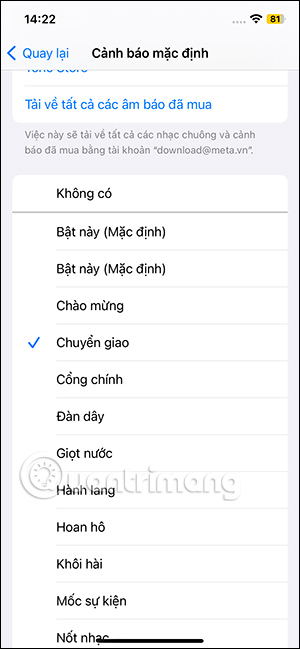 Chọn âm báo mới