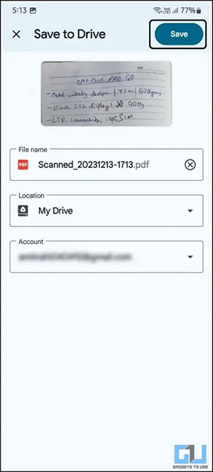 Lưu tài liệu quét trên Google Drive
