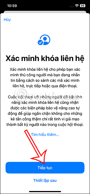 Thông tin về tính năng xác minh liên hệ iMessage