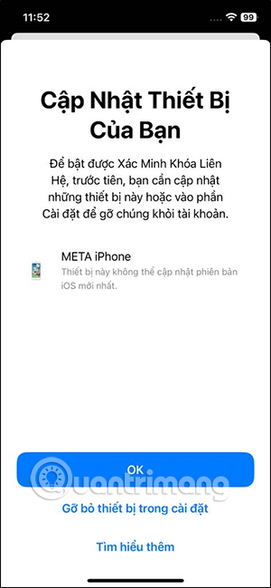 Yêu cầu khi bật xác minh liên hệ iMessage