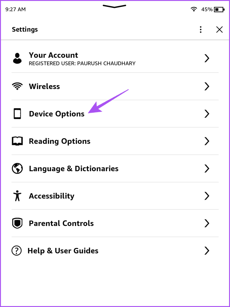 Cài đặt Device Options trên Kindle