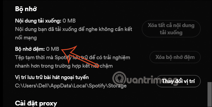 Dung lượng bộ nhớ đệm Spotify trên máy tính