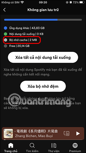 Xóa cache Spotify trên điện thoại