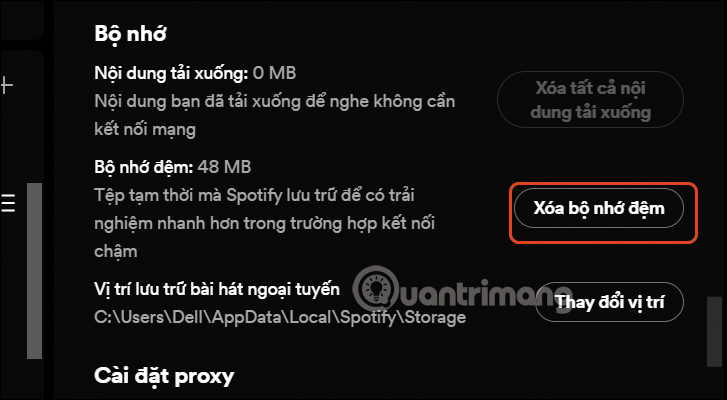 Xóa bộ nhớ đệm Spotify trên máy tính