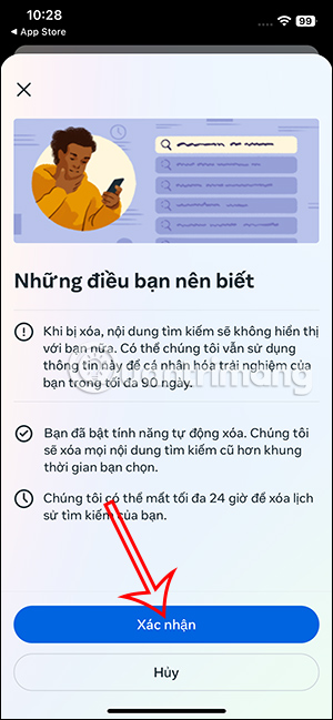 Xóa lịch sử tìm kiếm Instagram tự động