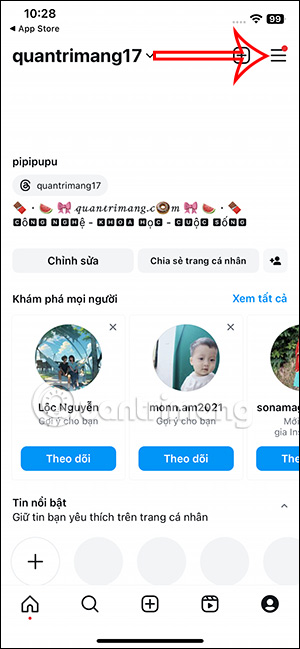 Tùy chỉnh tài khoản Instagram