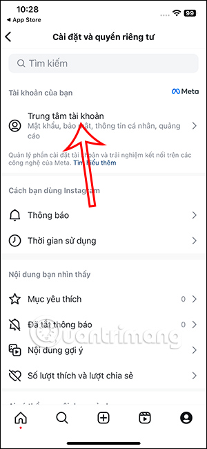 Trung tâm tài khoản Instagram