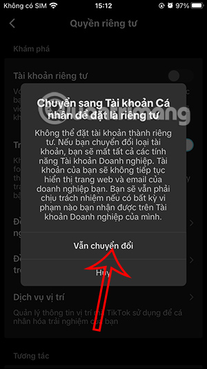 Chuyển đổi tài khoản TikTok riêng tư
