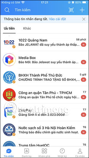 Giao diện Zalo