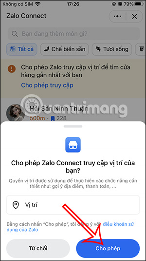 Zalo Connect truy cập vị trí