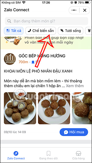 Phân loại món ăn trên Zalo Food