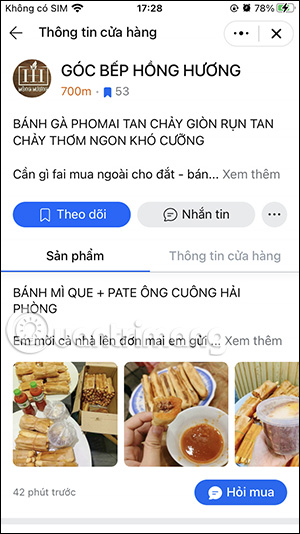 Thông tin cửa hàng trên Zalo