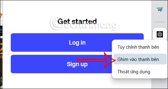 Ghim ứng dụng ChatGPT vào Sidebar Edge