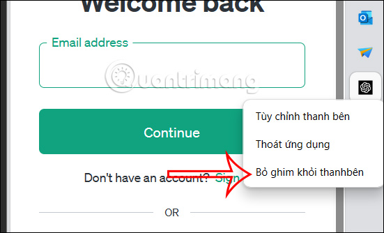 Bỏ ghim ChatGPT thanh Sidebar Edge