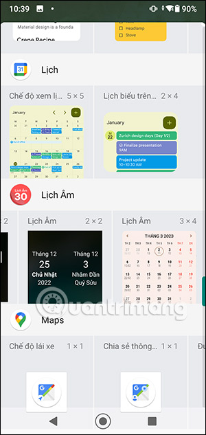 Chọn kiểu tiện ích lịch âm