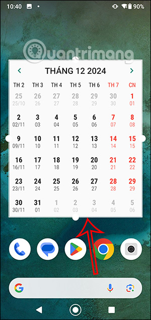 Thay đổi kích thước tiện ích lich âm