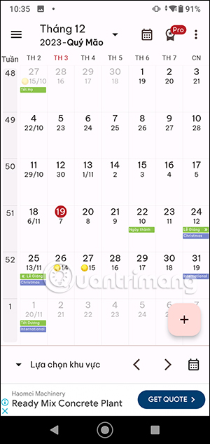 Giao diện ứng dụng Lịch Âm Việt