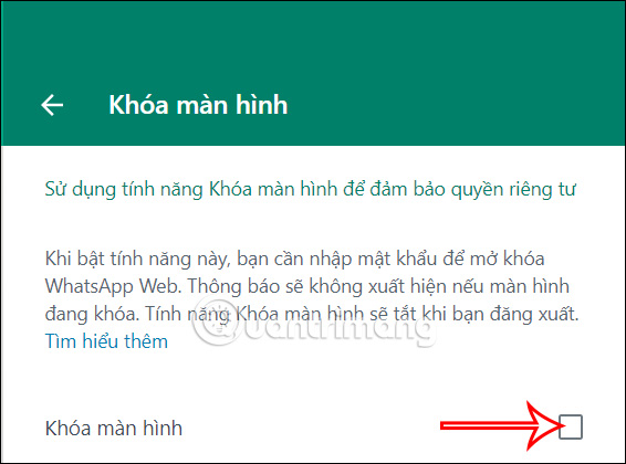 Chọn khóa màn hình WhatsApp web