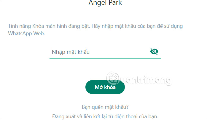 Nhập mã khóa màn hình WhatsApp web