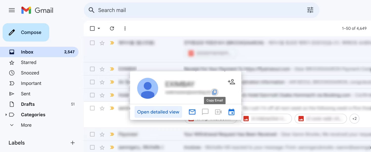 Thông tin người gửi hiển thị trong Gmail mà không cần mở email