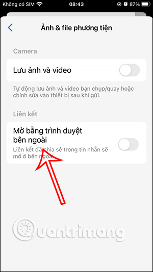 Thiết lập mở link trên Messenger