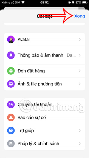 Lưu thiết lập mở link trên Messenger