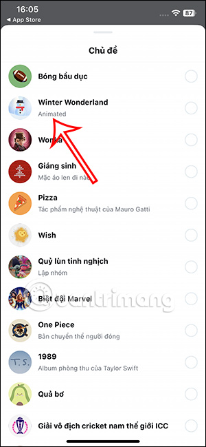 Chọn chủ đề Noel động cho tin nhắn Instagram