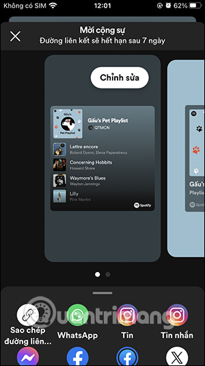Chia sẻ playlist cộng tác Spotify