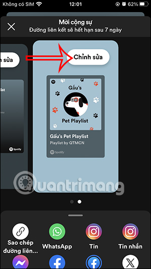 Giao diện chia sẻ playlist cộng tác Spotify