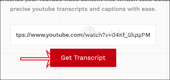Paste video YouTube vào Transcriptal