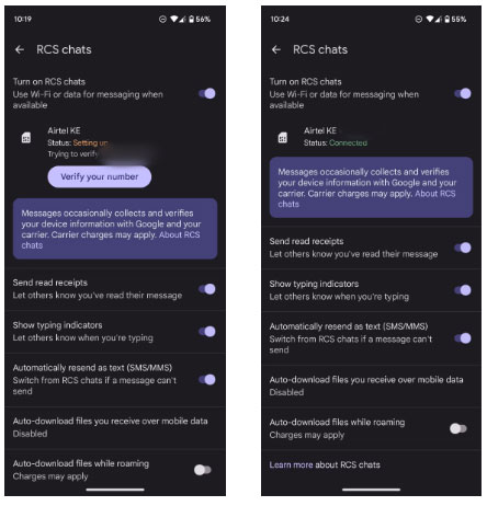 Đã bật RCS trong ứng dụng Google Messages