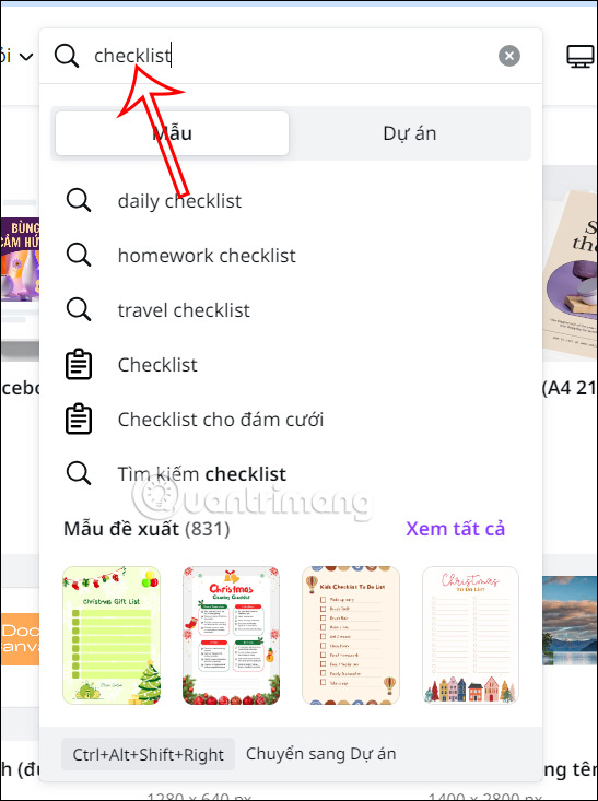 Tìm kiếm mẫu checklist trên Canva 