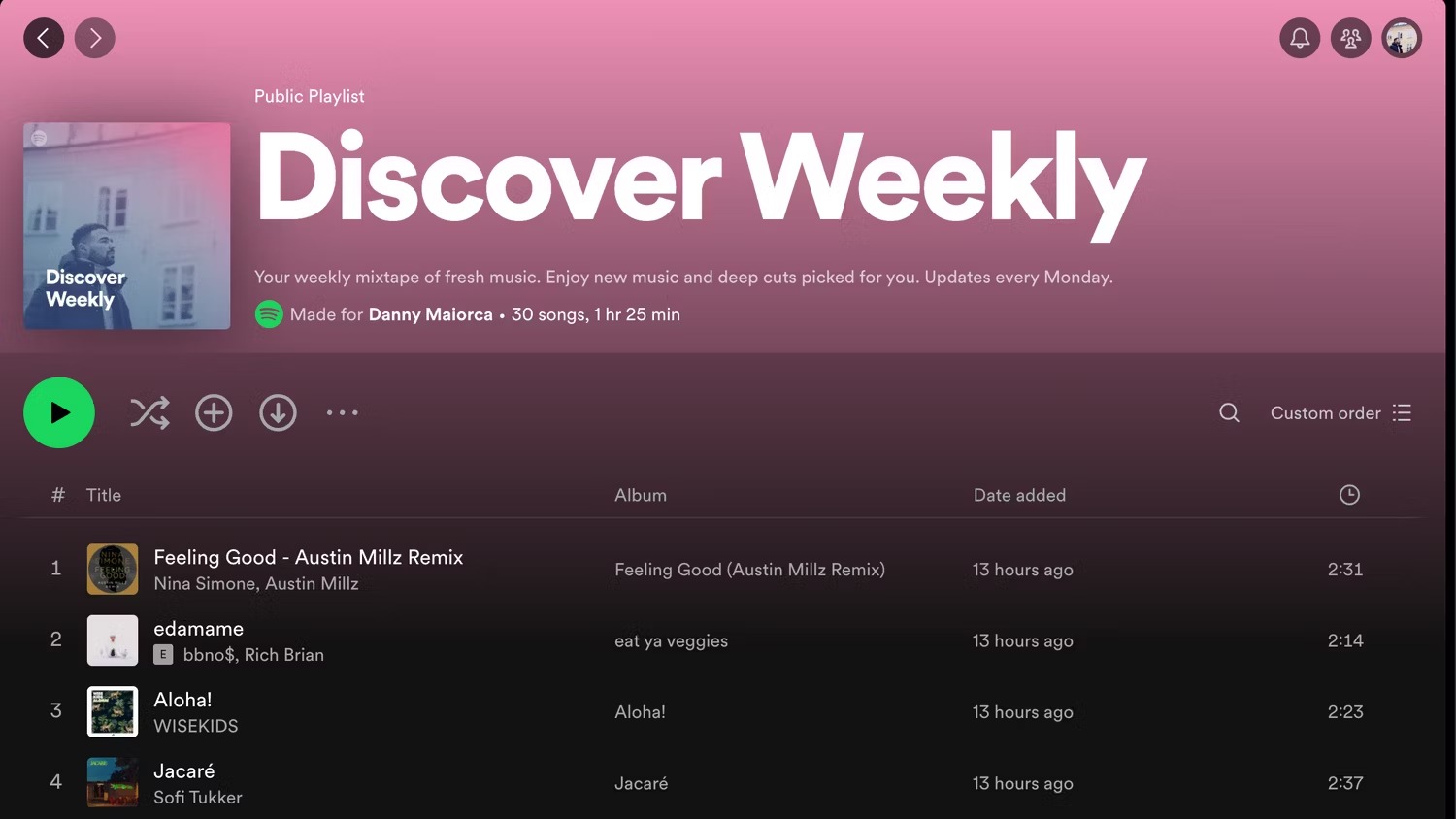 Danh sách phát hàng tuần của Discovery trên Spotify