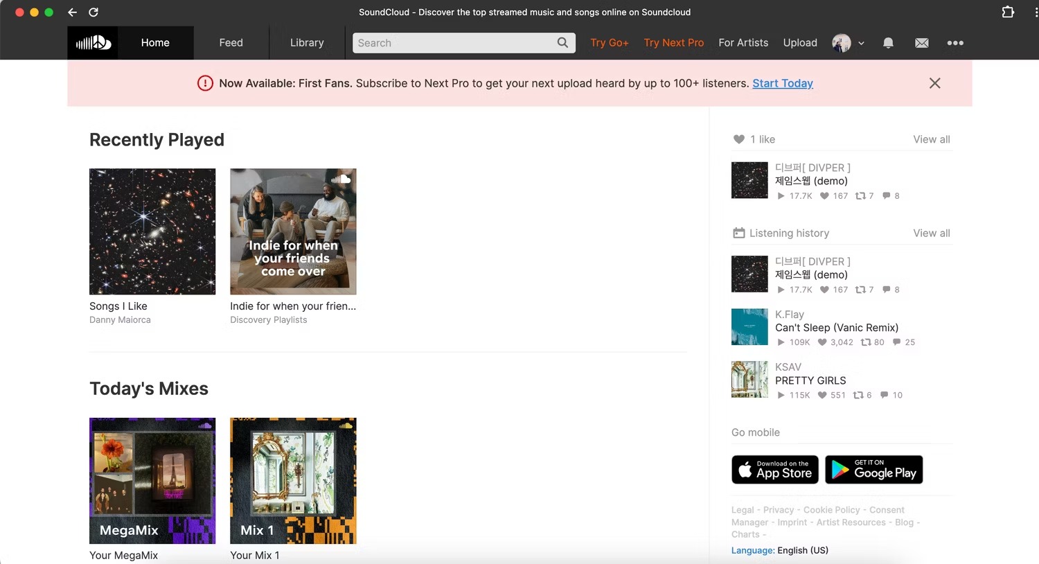 Danh sách danh sách phát có trong ứng dụng SoundCloud