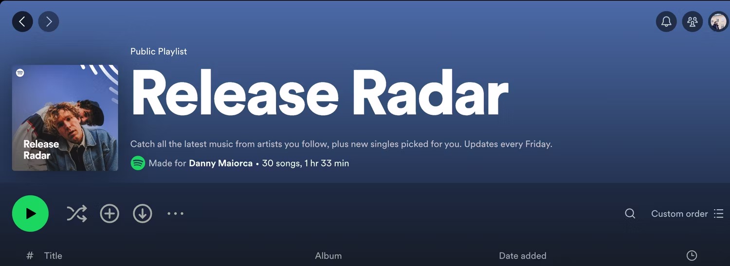 Danh sách phát Release Radar trên Spotify