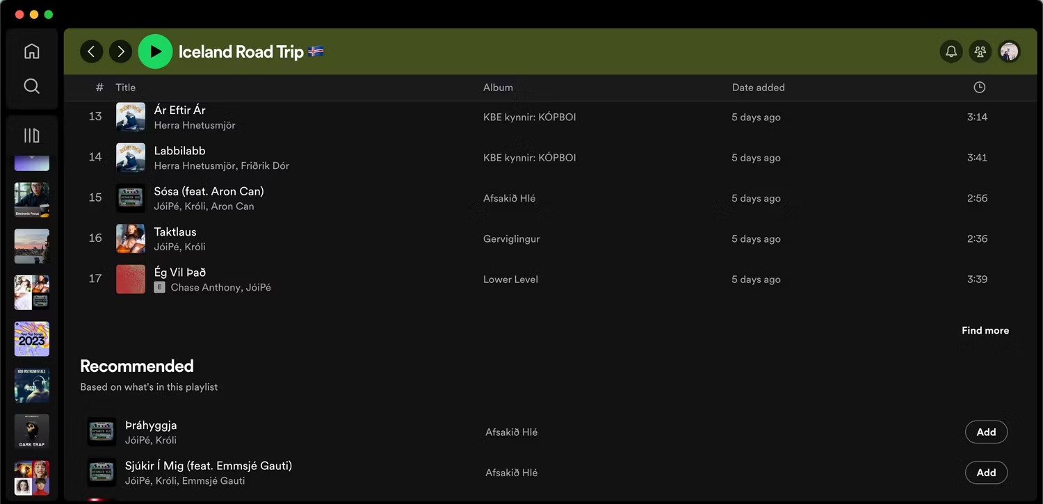 Danh sách các bài hát được đề xuất trên Spotify