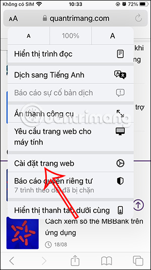 Cài đặt trang web cho Safari 