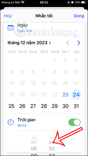 Chọn thời gian mới nhắc đọc lại email iPhone