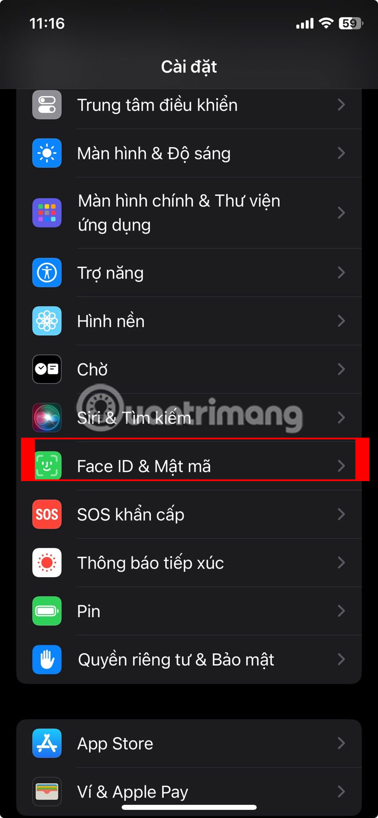 Tùy chọn cài đặt Face ID & Mật mã
